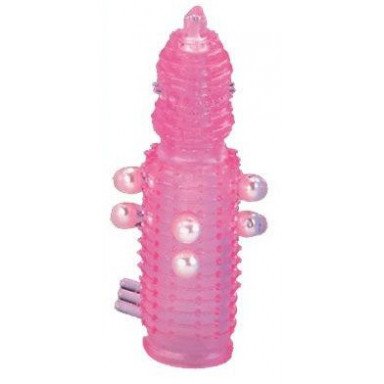 Розовая эластичная насадка на пенис с жемчужинами, точками и шипами Pearl Stimulator - 11,5 см. фото 2