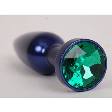 Большая синяя анальная пробка с зеленым стразом - 11,2 см., фото