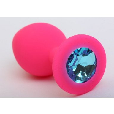 Розовая силиконовая пробка с голубым кристаллом - 8,2 см., фото