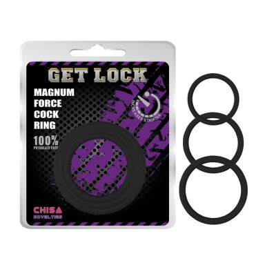 Набор из 3 черных эрекционных колец Magnum Force Cock Ring фото 2