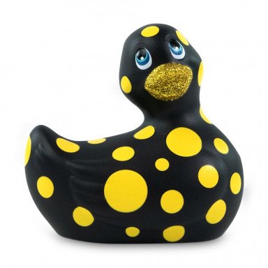 Черный вибратор-уточка I Rub My Duckie 2.0 Happiness в жёлтый горох, фото