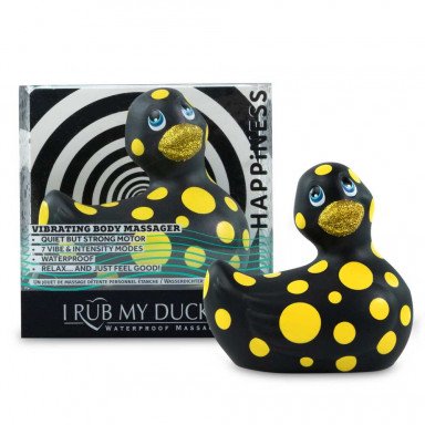 Черный вибратор-уточка I Rub My Duckie 2.0 Happiness в жёлтый горох фото 2
