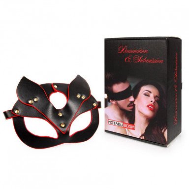 Черно-красная игровая маска с ушками фото 3
