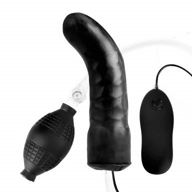Чёрный изогнутый фаллос с вибрацией и расширением - 16 см., фото