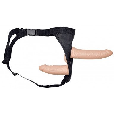 Телесный страпон с вагинальной пробкой Double Dong Strap-On - 19 см., фото