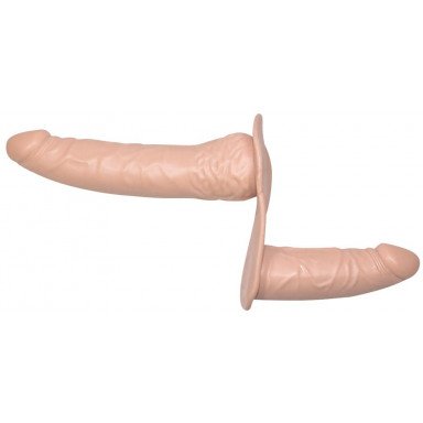Телесный страпон с вагинальной пробкой Double Dong Strap-On - 19 см. фото 4