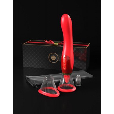 Красный двухсторонний вибростимулятор Ultimate Pleasure 24K Gold Luxury Edition - 25 см. фото 3