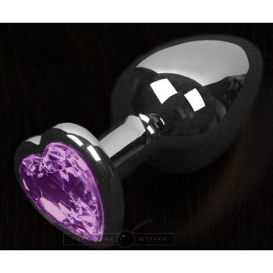 Графитовая анальная пробка с фиолетовым кристаллом в виде сердечка - 6 см., фото