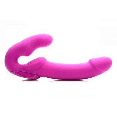 Розовый безремневой страпон с вибрацией Evoke Rechargeable Vibrating Strap On - 24,7 см., фото