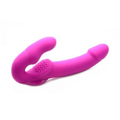 Розовый безремневой страпон с вибрацией Evoke Rechargeable Vibrating Strap On - 24,7 см. фото 2