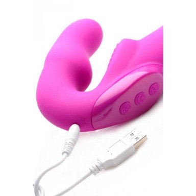 Розовый безремневой страпон с вибрацией Evoke Rechargeable Vibrating Strap On - 24,7 см. фото 3