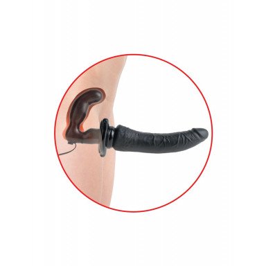 Черный страпон с вагинальной пробкой Deluxe Vibrating Penetrix Strap-On - 19 см. фото 3