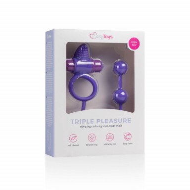 Фиолетовое эрекционное виброкольцо с анальной цепочкой Triple Pleasure фото 3
