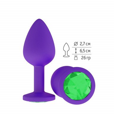 Фиолетовая силиконовая пробка с зеленым кристаллом - 7,3 см., фото