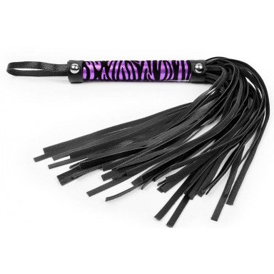 Черная многохвостовая плеть с круглой фиолетовой ручкой-зеброй - 39 см., фото