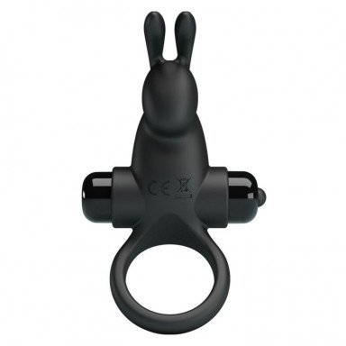 Черное эрекционное кольцо с выступом-зайчиком для стимуляции клитора, фото