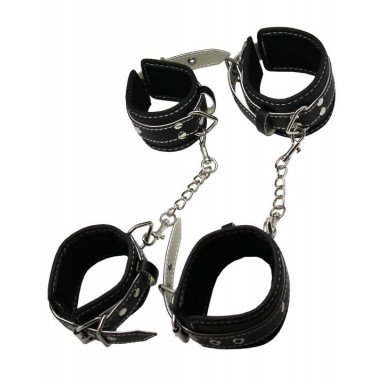 Пикантный БДСМ-набор на мягкой подкладке: наручники, поножи, ошейник с поводком, кляп фото 4