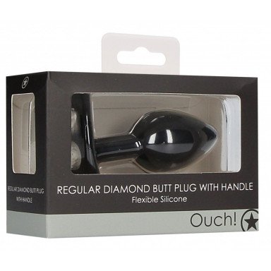 Черная анальная пробка Diamond Butt Plug With Handle - 9,1 см. фото 2