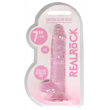 Розовый фаллоимитатор Realrock Crystal Clear 7 inch - 19 см. фото 3
