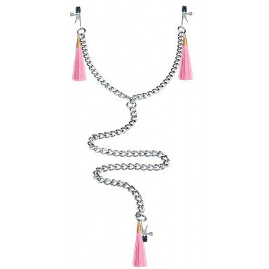 Зажимы на соски и половые губы с розовыми кисточками Nipple Clit Tassel Clamp With Chain, фото