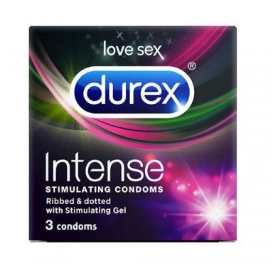 Рельефные презервативы со стимулирующей смазкой Durex Intense Orgasmic - 3 шт., фото