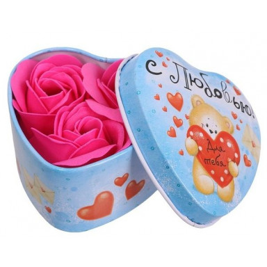 Розовые мыльные розы в шкатулке-сердце С любовью - 3 шт. фото 3