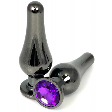 Черная удлиненная анальная пробка с фиолетовым кристаллом - 10 см., фото