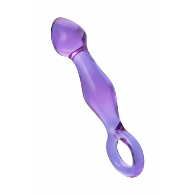 Фиолетовый стеклянный фаллоимитатор с ручкой-кольцом - 17,5 см. фото 2