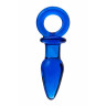 Синяя анальная пробка из стекла с ручкой-кольцом - 14 см., фото