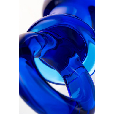 Синяя анальная пробка из стекла с ручкой-кольцом - 14 см. фото 4