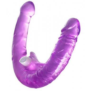 Фиолетовый двухсторонний фаллоимитатор с вибропулей - 35 см., фото