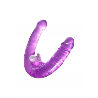 Фиолетовый двухсторонний фаллоимитатор с вибропулей - 35 см. фото 4