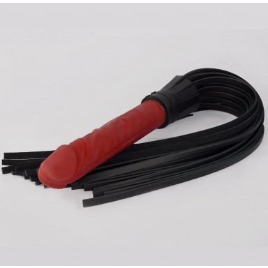 Черная плеть с красной ручкой-фаллоимитатором - 65 см., фото