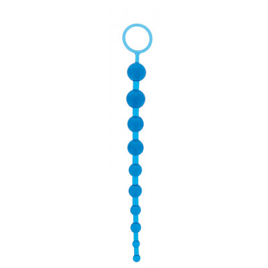 Синяя анальная цепочка с кольцом ORIENTAL JELLY BUTT BEADS - 26,6 см., фото