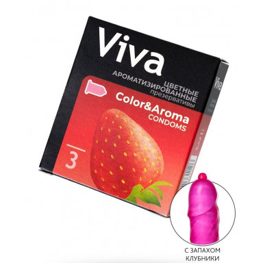 Цветные презервативы VIVA Color Aroma с ароматом клубники - 3 шт., фото