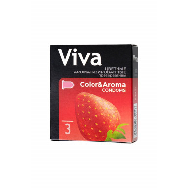 Цветные презервативы VIVA Color Aroma с ароматом клубники - 3 шт. фото 2