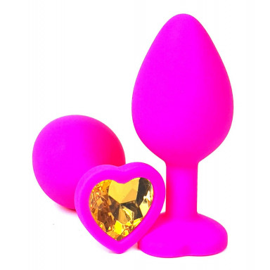 Розовая силиконовая пробка с оранжевым кристаллом-сердцем - 8,5 см., фото