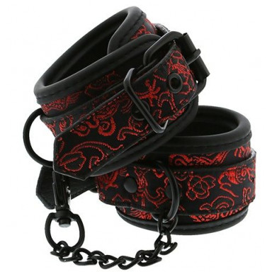Черно-красные наручники с металлической цепочкой WRIST CUFFS, фото