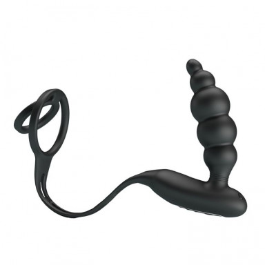 Эрекционное кольцо с анальной вибропробкой-елочкой Vibrating penis sleeve III, фото