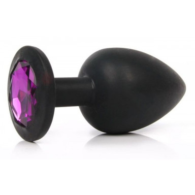 Чёрная силиконовая пробка с фиолетовым кристаллом размера M - 8 см., фото