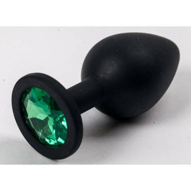 Черная силиконовая анальная пробка с зеленым кристаллом - 9,5 см., фото