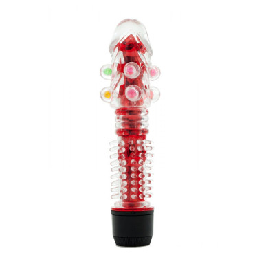 Прозрачно-красный вибратор с дополнительными пупырышками - 16,5 см., фото