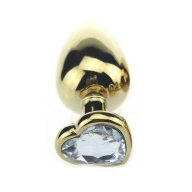 Золотистая пробка с прозрачным кристаллом-сердечком - 7,5 см., фото