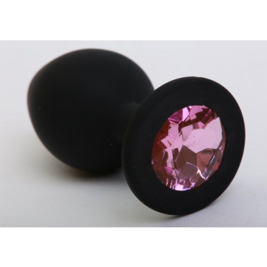Чёрная силиконовая пробка с розовым стразом - 8,2 см., фото