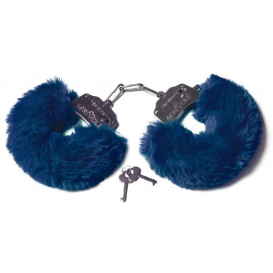 Шикарные темно-синие меховые наручники с ключиками, фото