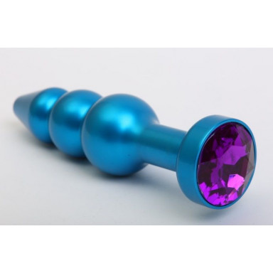 Синяя фигурная анальная пробка с фиолетовым кристаллом - 11,2 см., фото