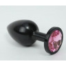 Чёрная анальная пробка с розовым стразом - 8,2 см., фото