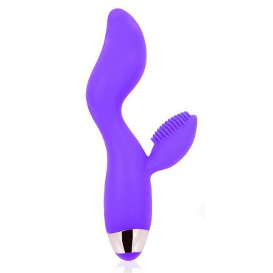 Фиолетовый изогнутый вибромассажер с клиторальным стимулятором с шипиками, фото
