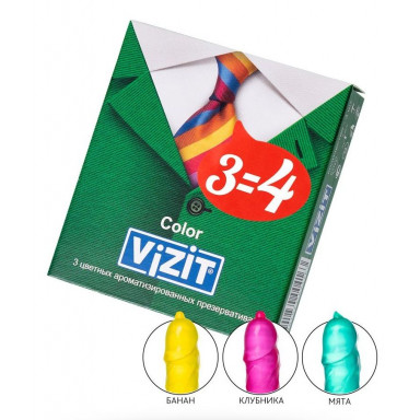 Цветные ароматизированные презервативы VIZIT Color - 3 шт., фото