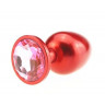 Красная анальная пробка с розовым стразом - 8,2 см., фото